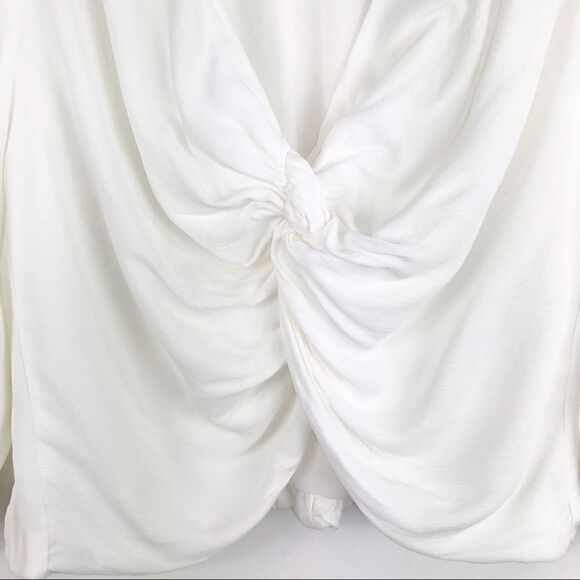 White Twist Front Boho Peasant Crop Blouse - Picture 5 of 12